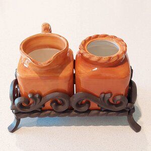 Artimino Earthenware Tuscan Countryside Vintage Terracotta Creamer & Sugar Set